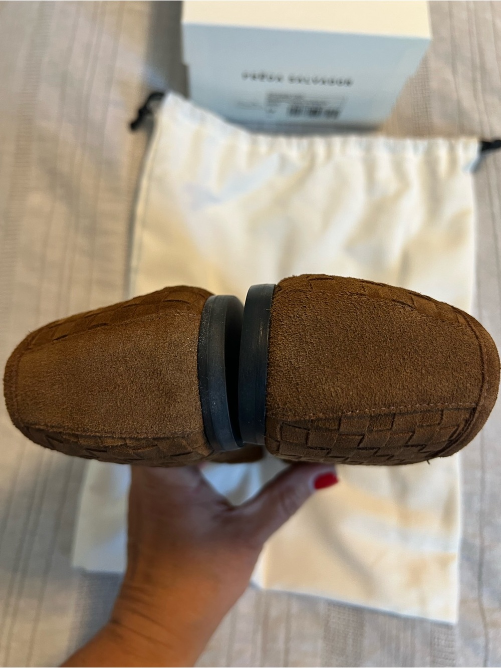 Freda Salvador: Jada Square Toe Ballet Flat - Toffee Woven Suede, size 9 - Picture 8 of 12